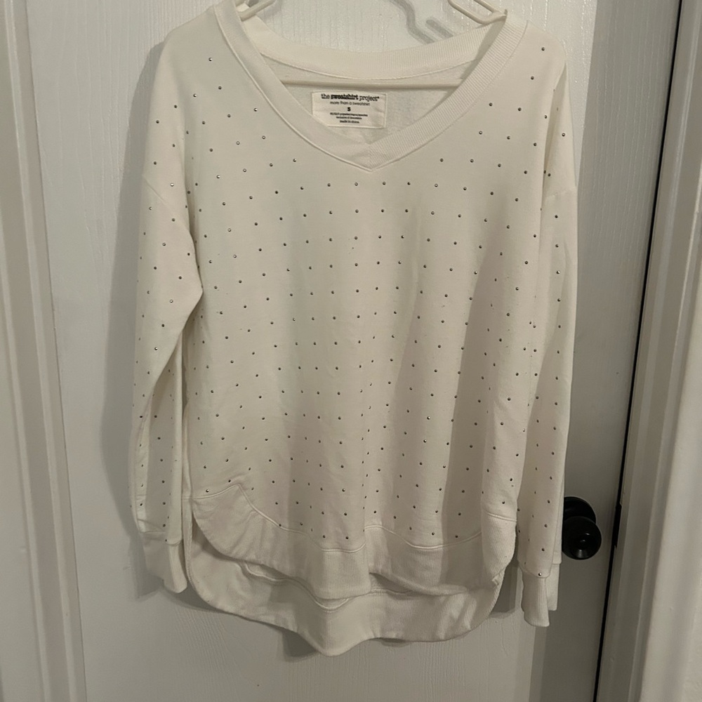 Women's Cream V-Neck Sweater with Dots